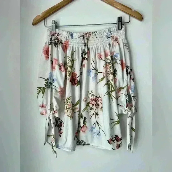 Suzy Shier Womens White Floral Print Off Shoulder Fairy Euro Summer Boho Top XS - Picture 7 of 7